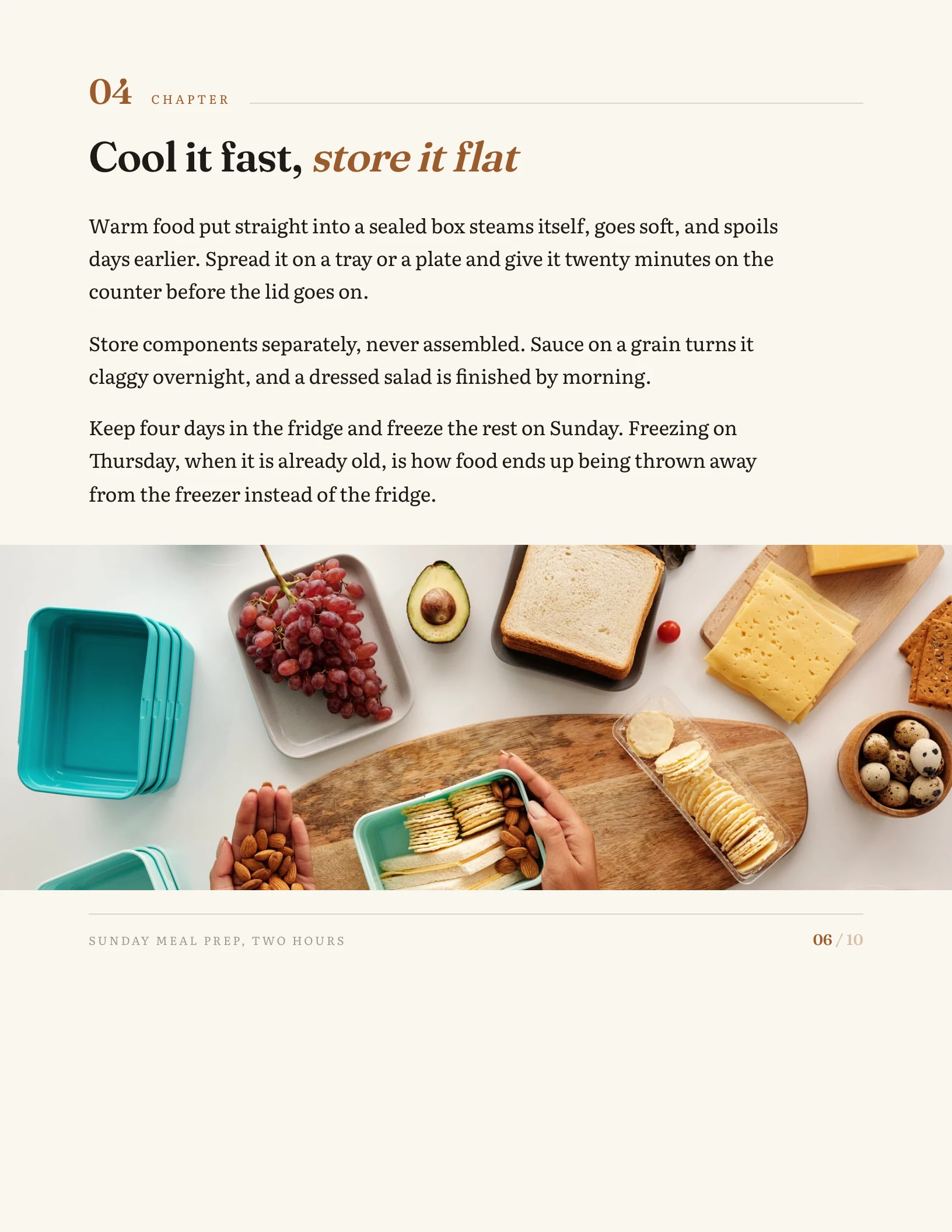 Sunday Meal Prep, Two Hours: Cool it fast, store it flat